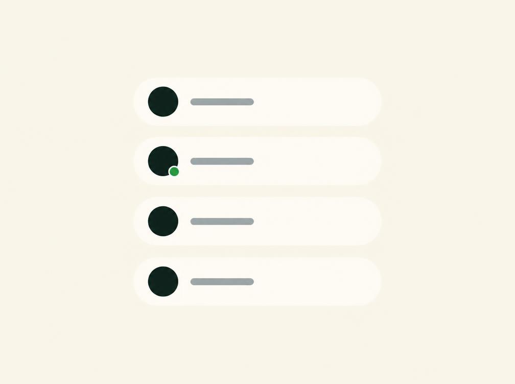 A stack of blank team member rows, one marked with a green dot.